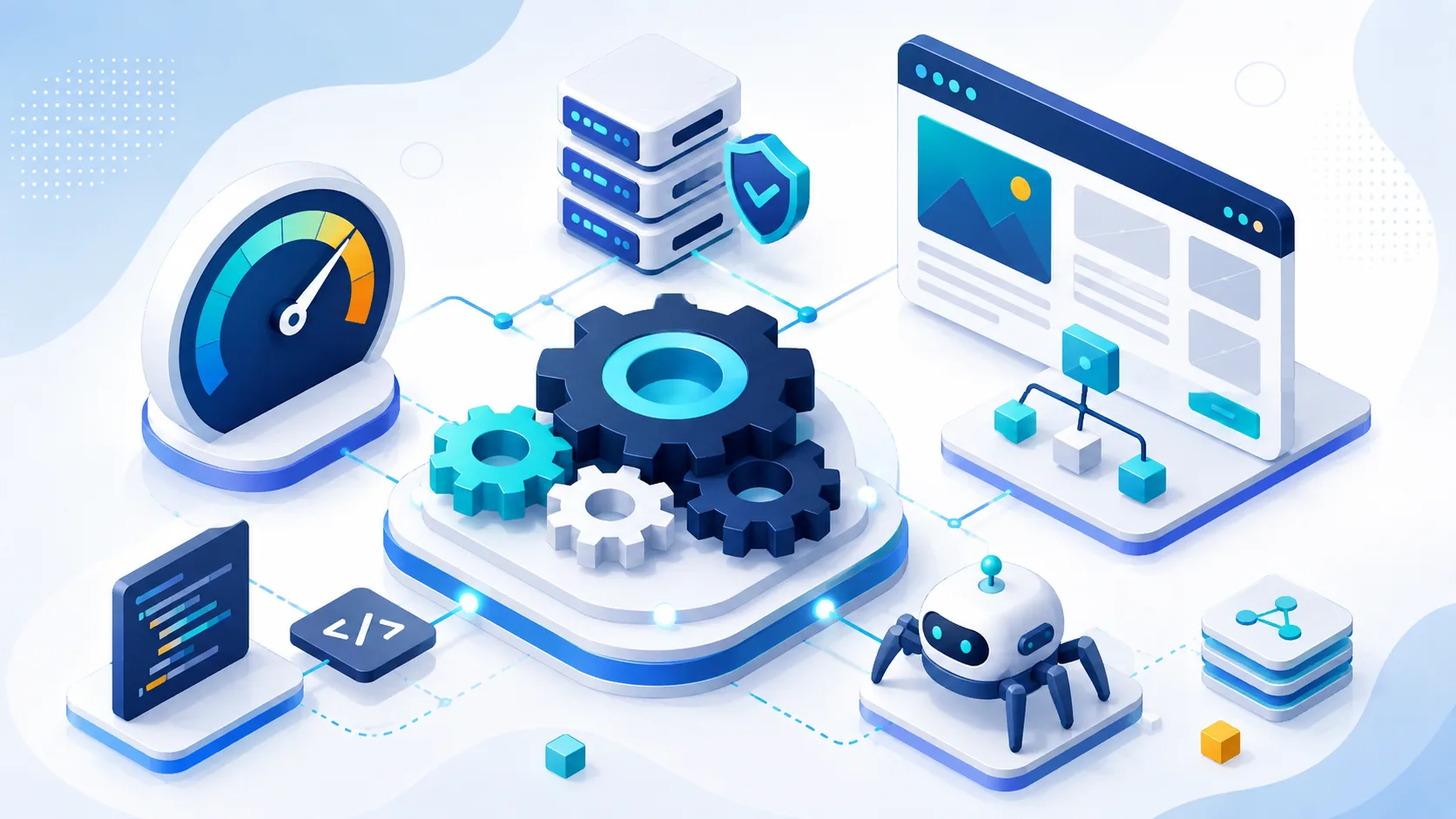 Ilustração de SEO Técnico: rastreamento, indexação, performance e Core Web Vitals, Busca Orgânica